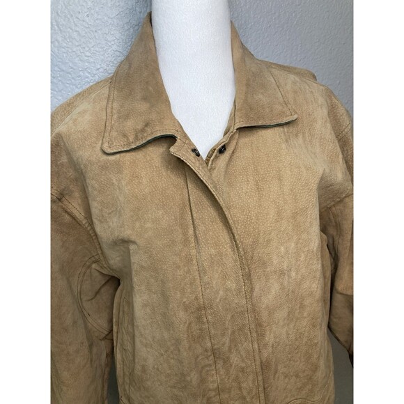 Suede Leather Jacket Womens M Tan Zip Up & Snap Flannel Lined 90s Y2K Western - Picture 2 of 11